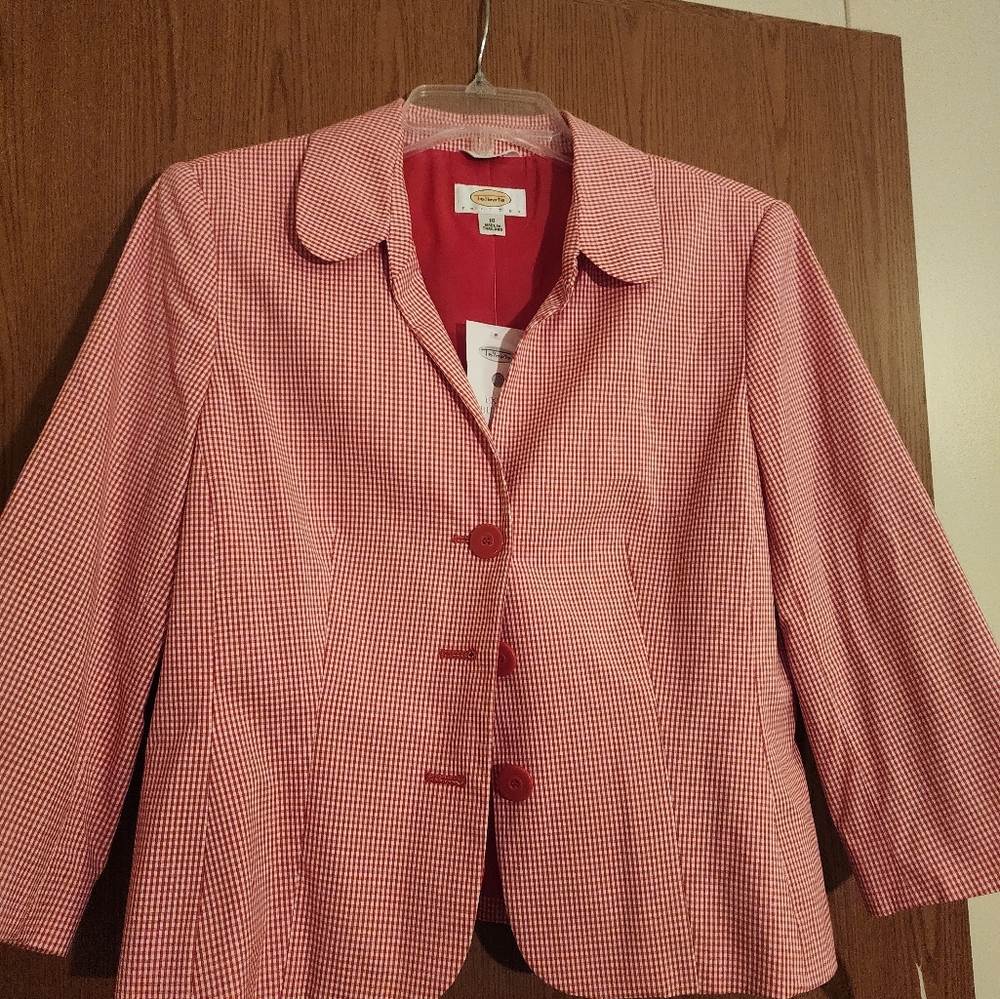 Talbots Petite Sz 10 Red Gingham Blazer Made In Italy NWT Flirty, Barbie Style.